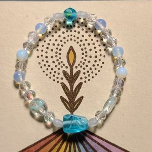 Stretch Bracelet Swarovski Crystal White Turquoise Venetian Glass Beach Gift Fun